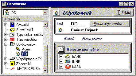 Administracja 97 wszystkich danych w swoim oknie. Kliknięcie przycisku udostępnia dane w oknie do edycji.