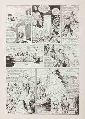 57 MAREK SZYSZKO (ur. 1951) "Lew z brązu", plansza komiksowa nr 5, 1978 r. tusz/papier, 42,1 x 30,1 cm sygnowany p.d.: 'M. Szyszko' na odwrociu opisany: 'str 5 RELAX 7/78 (20) str.