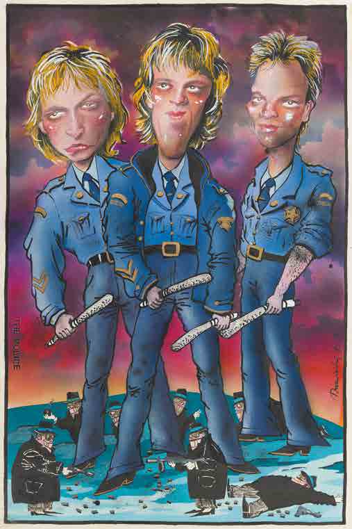 75 PIOTR DRZEWIECKI (ur. 1963) "The Police", 1987 r. technika mieszana/brystol, 87 x 57 cm sygnowany i da