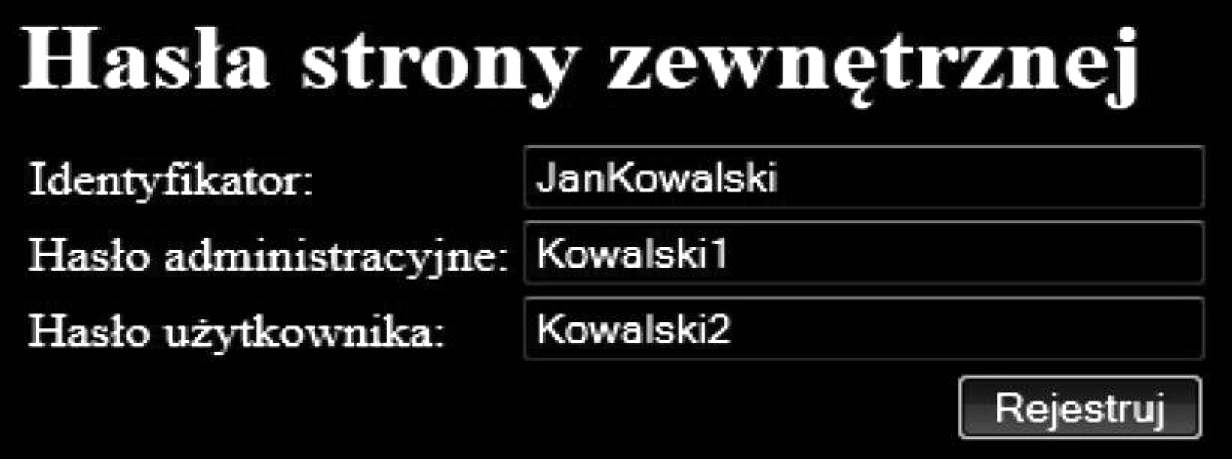 5. Konfiguracja modułu we współpracy ze starszym sterownikiem 5.2 USTAWIENIE ZABEZPIECZENIA 1. Ustawienia zabezpieczenia modułu w sieci lokalnej. Ustawiamy nową nazwę użytkownika i hasło.