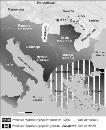 Wołoskie osadnictwo w Karpatach w aspekcie historyczno-geograficznym 15 Ryc. 2. Latinizacja_Bałkanów za czasów ekspansji Imperium Rzymskiego, I IV w. n.e. (opracowanie własne) musieli składać daniny słowiańskiej starszyźnie 36.