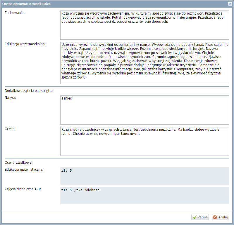 UONET+. Dokumentowanie lekcji i prowadzenie dzienników w klasach 1-3 szkoły podstawowej 31/41 W oknie tym można również wkleić tekst skopiowany z innego dokumentu (np.