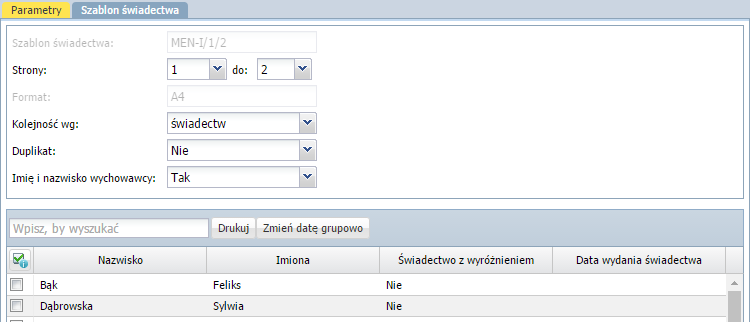 UONET+. Dokumentowanie lekcji i prowadzenie dzienników w klasach 1-3 szkoły podstawowej 37/41 Szablon świadectwa oddziału można edytować za pomocą przycisku Zmień.