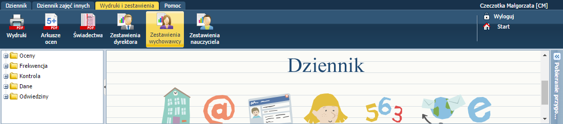 UONET+. Dokumentowanie lekcji i prowadzenie dzienników w klasach 1-3 szkoły podstawowej 39/41 Seryjne drukowanie świadectw Aby przygotować dokument PDF zawierający świadectwa wielu uczniów: 1.