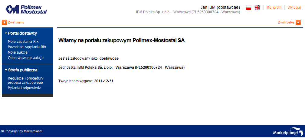 Po otrzymaniu wniosku i zweryfikowaniu zawartych w nim danych administrator wysyła e-mailem akceptację zgłoszenia z hasłem tymczasowym do systemu, które należy zmienić przy pierwszym logowaniu. 6.