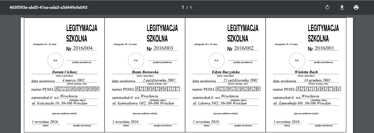 UONET+. Jak przygotować i wydrukować legitymacje? 5/5 7. Otwórz dokument, klikając ikonę i obejrzy go. 8.