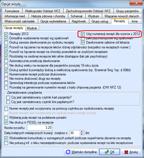 Ustawienie wzorca stworzonego na podstawie wzoru 2012 automatycznie ustawi kolejną, nową