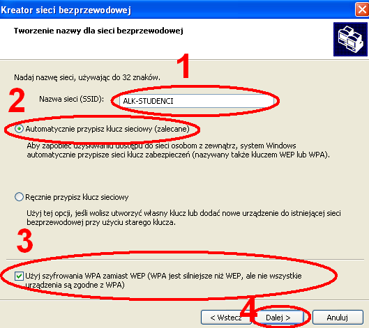 Następnie na tej samej stronie należy wybrać Automatycznie przypisz klucz sieciowy (zalecane), a także zaznaczyć opcję Użyj