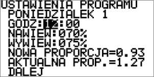 6.3.10 Tryb programowy Tryb programowy umożliwia zmiany parametrów centrali zgodnie z wcześniej dokonanymi przez użytkownika nastawami czasowymi.