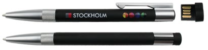 Długopis USB Długopis USB Stockholm Pamięć USB i długopis w jednym Znakowany w różnych pozycjach matowa, chromowana, metalowa obudowa z gumowanym