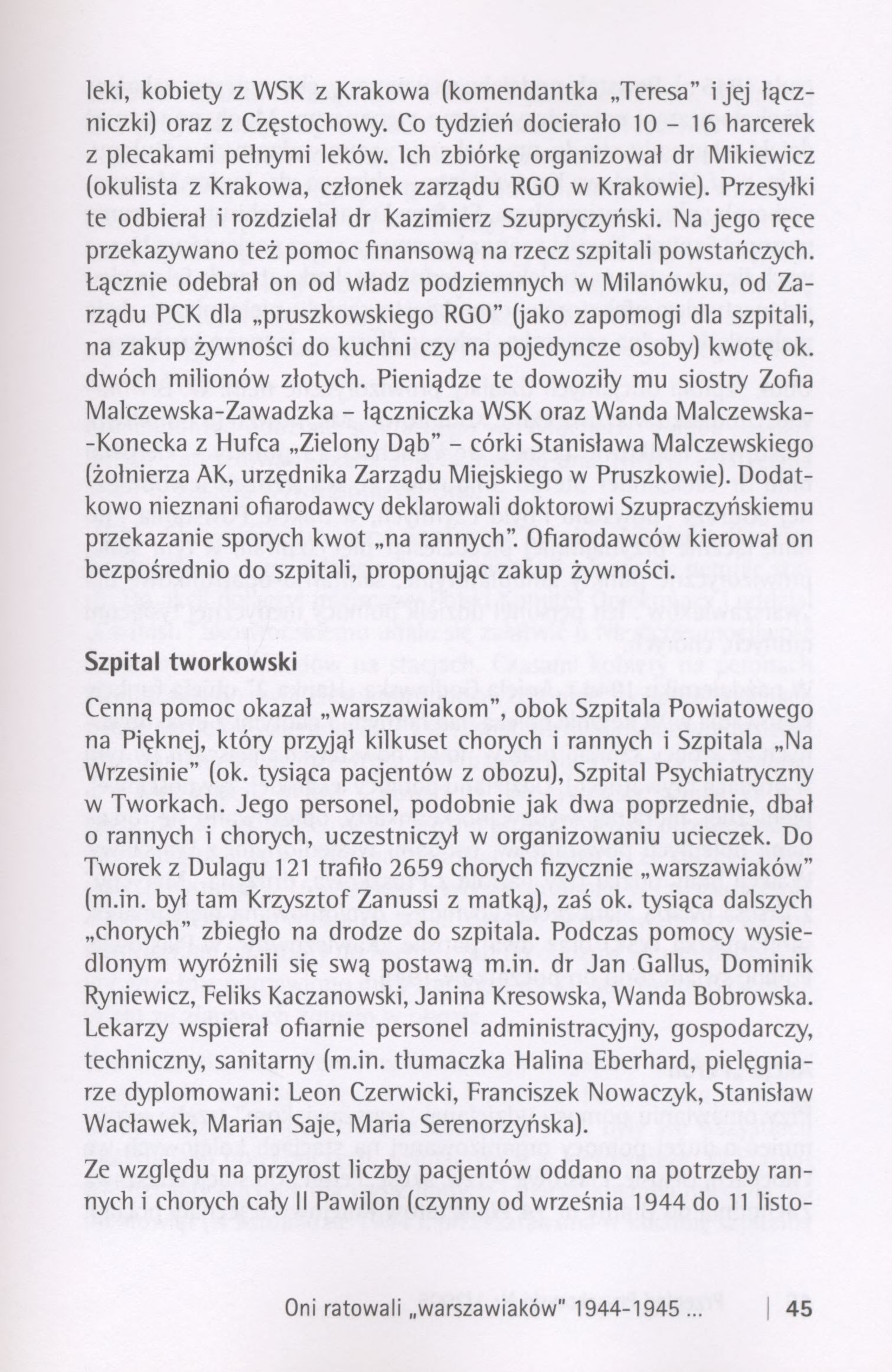 leki, kobiety z WSK z Krakowa (komendantka Teresa" i jej łączniczki) oraz z Częstochowy. Co tydzień docierało 10-16 harcerek z plecakami pełnymi leków.