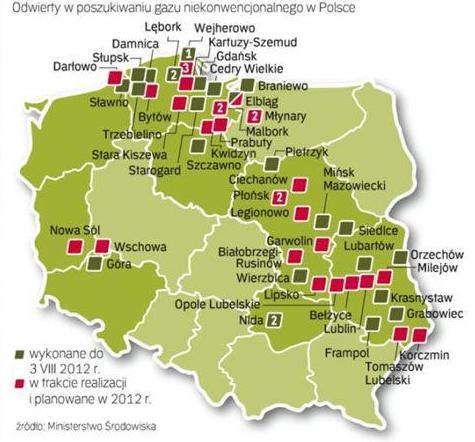 Produkcja gazu w Polsce W Polsce w 2012 r. zużycie krajowe gazu ziemnego wyniosło 15,8 mld m 3. W tym okresie wydobycie krajowe w przeliczeniu na gaz ziemny wysokometanowy osiągnęło 4,4 mld m 3.