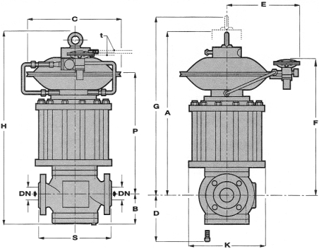 WYMIARY GABARYTOWE w mm - OVERALL DIMENSIONSin mm REVAL 182 + DB 182 Rozmiar 25 40 50 65 80 100 150 200 (DN) Size 1 1 1 /2 2 2 1 /2 3 4 6 8 S 183 223 254 276 298 352 451 543 A 520 520 550 650 675 755