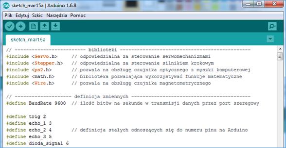 9.3. Program sterujący na KAmduino Uno Na tym etapie projektu ukończona jest już konstrukcja mechaniczna i elektroniczna robota.