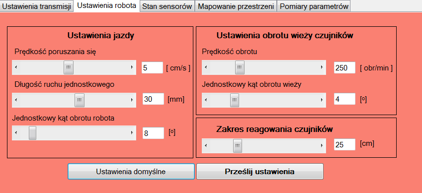 Druga z kart służy do wyboru ustawień robota dotyczących jego poruszania się (Rys. 10.2).