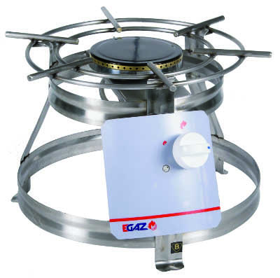 KG 110 Cechy urządzenia: jednokoronowy palnik gazowy o mocy 4,5 kw, zawór z zabezpieczeniem przeciwwypływowym odcinający dopływ gazu w przypadku zgaśnięcia płomienia, możliwość ustawienia kurkiem tzw.