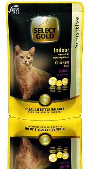 Indoor SELECT GOLD Indoor dla kocich domatorów i starszych kotów żyjących w domu. Karma SELECT GOLD Indoor Kurczak dzięki swojej specjalnej recepturze jest idealna dla dorosłych kotów od ok. 13.