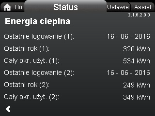 "Energia cieplna" Przykład: Nawigacja "Home" > "Status" > "Licznik energii cieplnej" > "Energia cieplna" "Energia cieplna" W tej samej instalacji można mierzyć zarówno energię cieplną, jak i energię