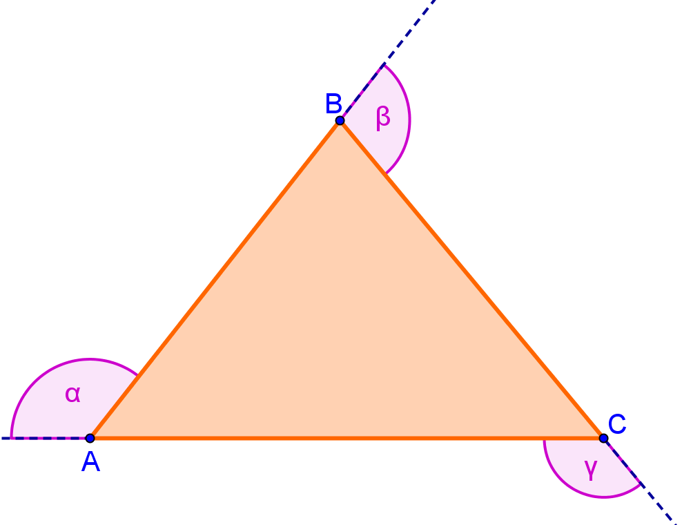 6) Na rysunku przedstawiono trzy półproste o początkach w wierzchołkach trójkąta.