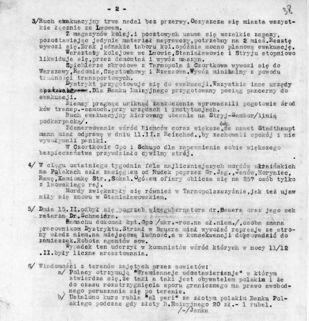 15. Fragment Meldunku doraÿno-informacyjnego nr 5 Komendy Obszaru Lwów Armii Krajowej z 20 II 1944 r.