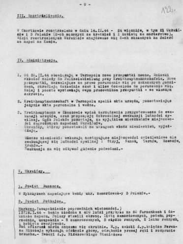 19. Fragment Raportu sprawozdawczego (informacyjnego) za okres od 1 III 1944 do 15 III 1944 z terenu Obszaru Lwów Armii Krajowej