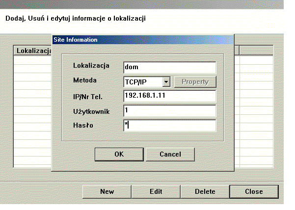 Tu następuje wprowadzenie danych o lokalizacji z którą należy się połączyć zdalnie.