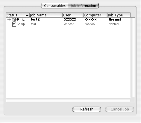 Korzystanie z funkcji Job Management (Zarządzanie zadaniami) Informacje na temat zadań drukowania można uzyskać w menu Job Information (Informacje o zadaniu) w oknie dialogowym programu EPSON Status
