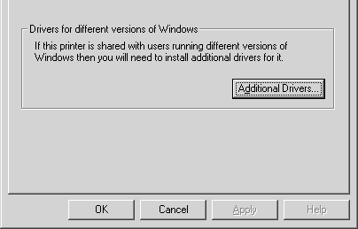 W przypadku serwera druku z systemem Windows XP, 000 lub Server 00 Kliknij przycisk Additional Drivers (Dodatkowe sterowniki).