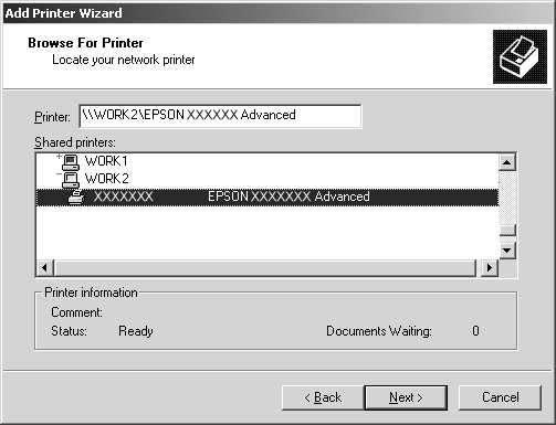 W przypadku systemu Windows XP wybierz przycisk Browse for a printer (Przeglądaj w poszukiwaniu drukarki). 5.
