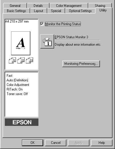 Uzyskiwanie dostępu do programu EPSON Status Monitor Aby uzyskać dostęp do programu EPSON Status Monitor, należy wykonać poniższe kroki. 1.
