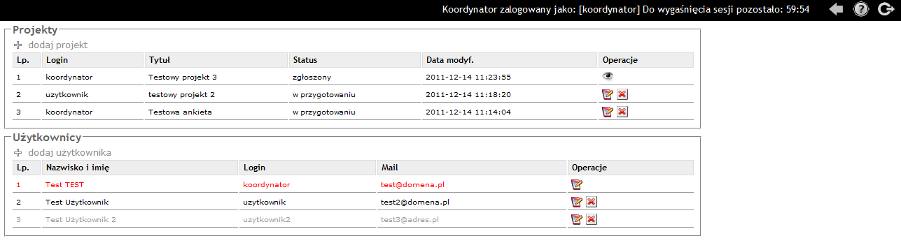 Partner 3 konto Po zalogowaniu na konto Koordynatora lub