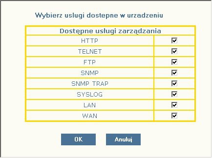 - Adres IP komputera zarządzającego tj. adres IP stacji, do której będą wysyłane powiadomienia o awariach (rozkazy TRAP SNMP). Konfiguracja parametru odbywa się tylko z poziomu sesji ftp.