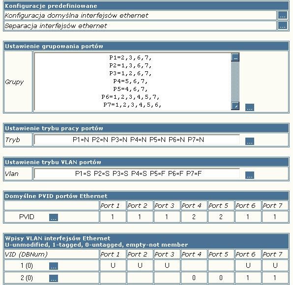 Rys. 46. Ustawienia VLAN dla konfiguracji nr 3.2 4 KONFIGURACJA NR 4 Tryb pracy z podziałem ruchu wg VLAN.