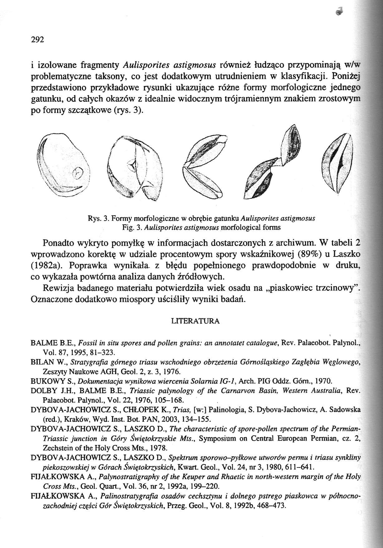 292 i izolowane fragmenty Aułisporites astigmosus również łudząco przypominają w/w problematyczne taksony, co jest dodatkowym utrudnieniem w klasyfikacji.
