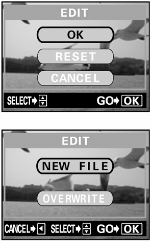 Pełna instrukcja obsługi aparatu Olympus CAMEDIA C-770 Ultra ZOOM EDIT Edycja sekwencji wideo 3 Naciśnij, aby wybrać EDIT, a następnie naciśnij.