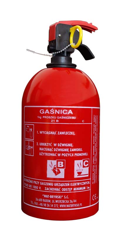 CO2 Zakres temperatur działania: -20 C do + 60 C Typ: GP-1kg w/g PN-EN3 wymiary PUGz-1 na d=100 mm w=100 mm h=180 mm 15,3 kg 1 450 1 kg proszku gaśniczego BC z