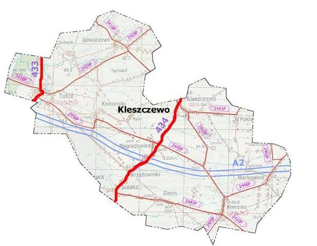 Rysunek 4. Drogi wojewódzkie w gminie Kleszczewo Źródło: http://www.kleszczewo.pl/page.php?o=1804 Przez gminę Kleszczewo przebiega 41,575 km dróg powiatowych.
