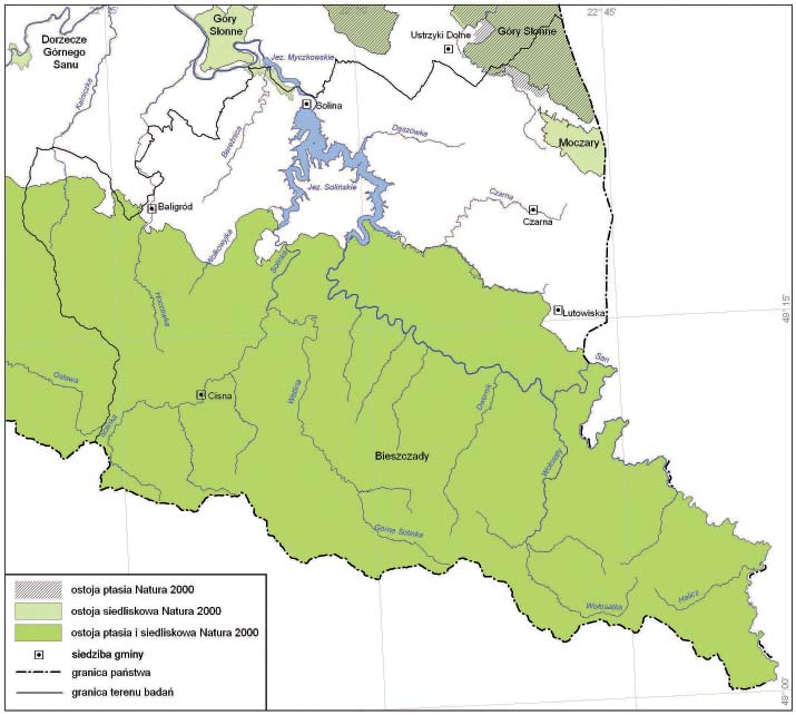 502 Bojkowszczyzna Zachodnia wczoraj, dziś i jutro Ryc. 42.16. Obszary Europejskiej Sieci Ekologicznej Natura 2000 na terenie badań (oprac. J. Wolski) Źródło: Geoportal GDOŚ.