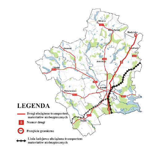 Mapa 8: Zagrożenie komunikacyjne gminy Filipów Źródło: Program ochrony środowiska dla gminy Filipów na lata 20112-2014, www.suwalki.straz.bialystok.pl 7.