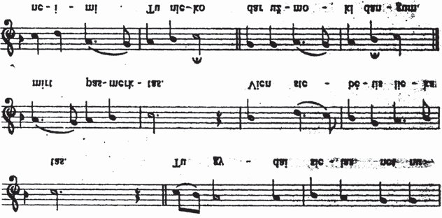 154 Alfonsas Motuzas VEPRIŲ KALVARIJŲ MALDOS IR GIESMĖS Lietuvių liaudies dainos Vai kelias kelias melodija 333 : Pažvelgus į Veprių Kalvarijų ir liaudies dainos melodijas matyti, jog jos turi