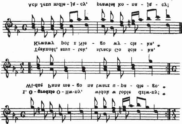 V SKYRIUS 163 Vepriø ir Vilniaus Verkių Kalvarijø istoriografiniai, apeigų ir muzikos sugretinimai Vilniaus Verkių Kalvarijų Kryžiaus kelio giesmės Alyvų daržely melodija 350 : Lenkiškos giesmės