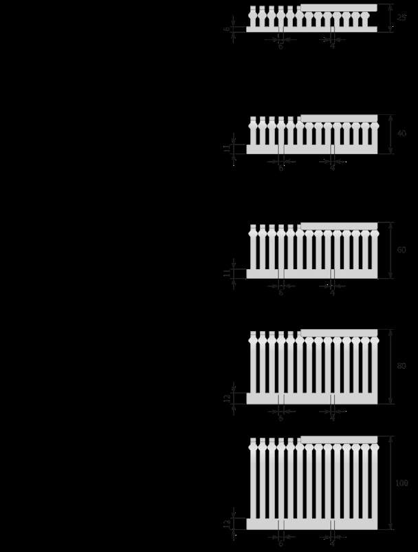Korytka kablowe perforowane/ Slotted trunking / Перфорированные кабельные каналы Wymiary perforacji Slot dimensions Размеры перфорации Dodatkowa informacja Additional information Дополнительная