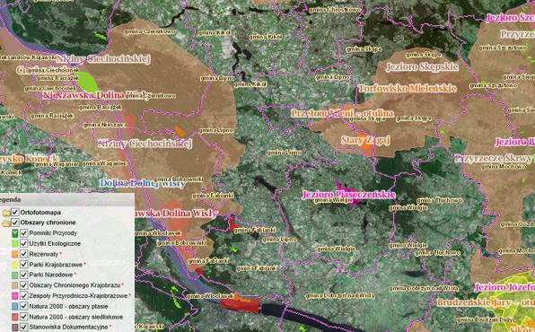 Rysunek 4. Gmina Lipno na tle obszarów chronionych Źródło: http://geoserwis.gdos.gov.pl/ Położona na obszarze Gminy część lasów uzyskała status tzw. lasów ochronnych.