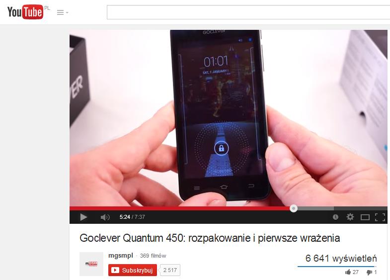 Video-test / Recenzja / Unboxing Goclever Quantum 450 na MGSM.pl jeden z największych portali poświęconych branży GSM (990 000 uu); kanał YT (2448 subskrypcji).