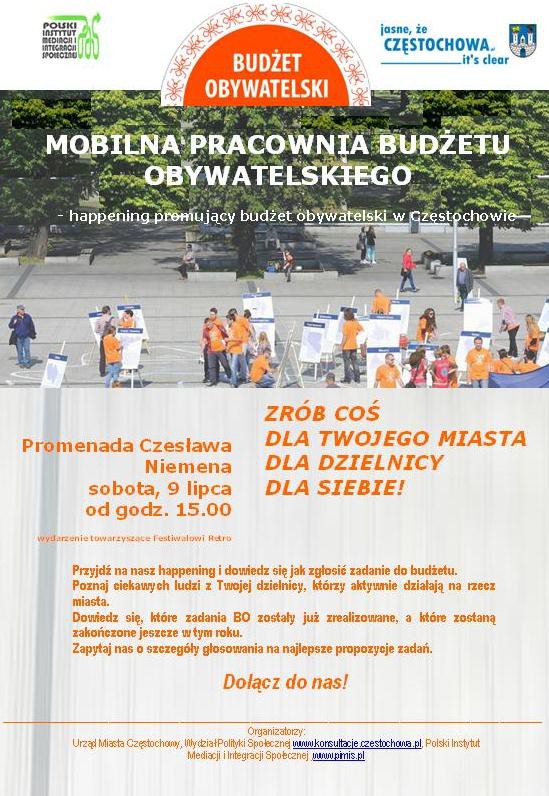MOBILNA PRACOWNIA BO W czasie zgłaszania propozycji zadań do budżetu obywatelskiego w lipcu zorganizowany został happening na promenadzie Czesława Niemena, w trakcie którego mieszkańcy mogli