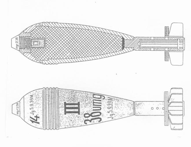 Pocisk artyleryjski dużego kalibru 122-152 mm ilość materiału wybuchowego od 3,0 do 7,0 kg największe zagrożenie: - rozrzut odłamków do 850 m - zniszczenie sprzętu mechanicznego w najbliższym