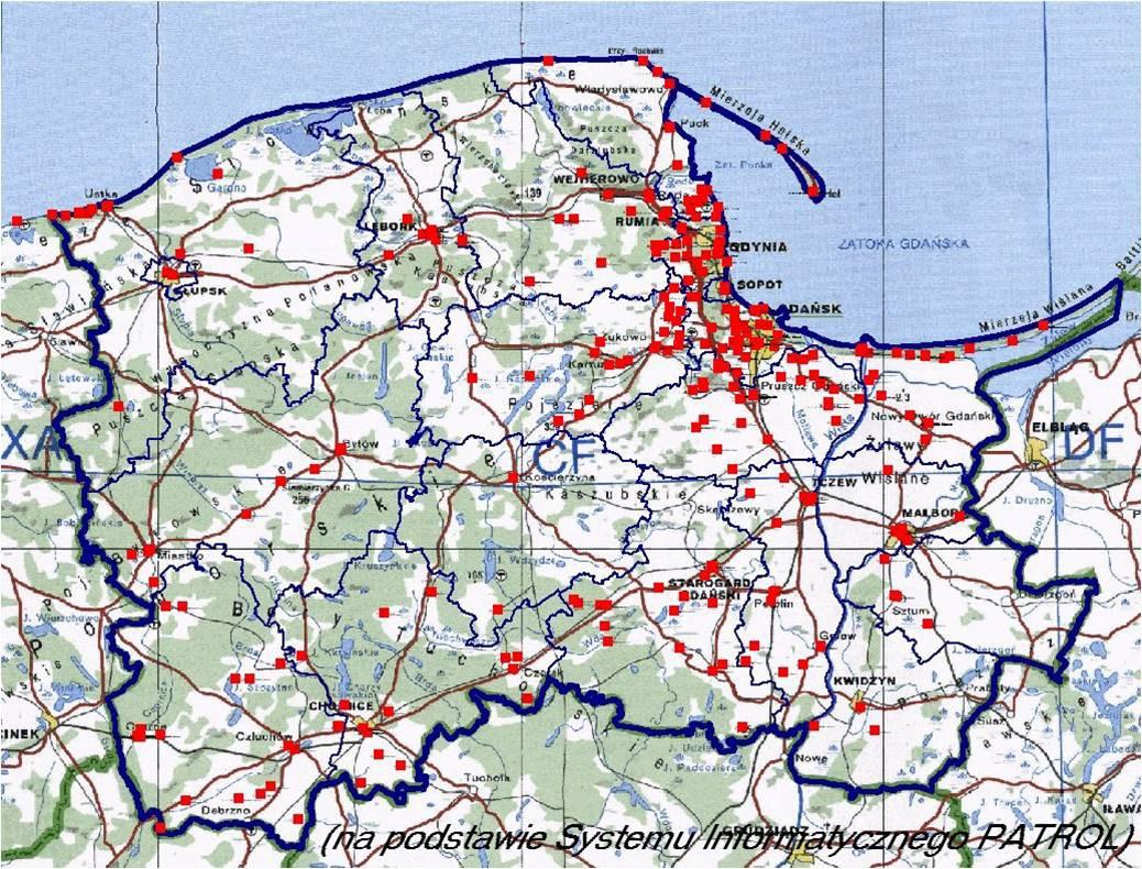 Mapy z roku 2008 i 2009 obrazujące miejsca w których wojskowe patrole