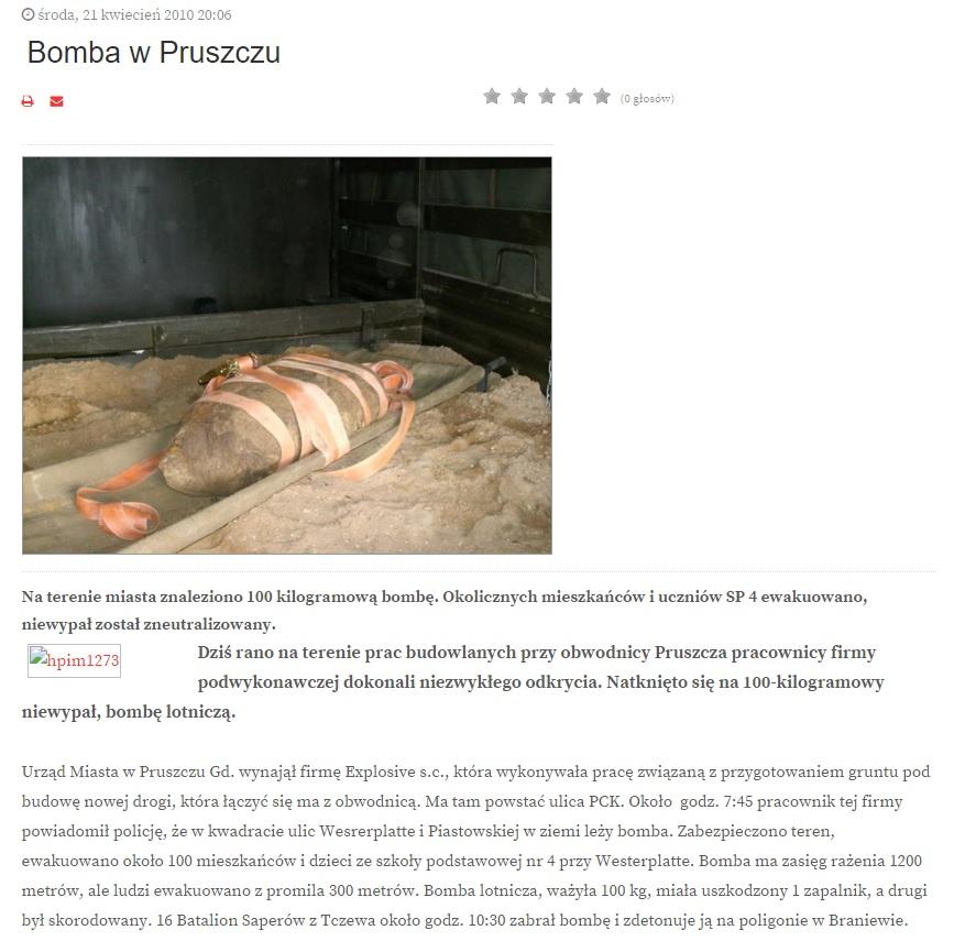 7.3 Przykładowe materiały prasowe Artykuł z 21 kwietnia 2010 r. ze strony internetowej Pruszcz.