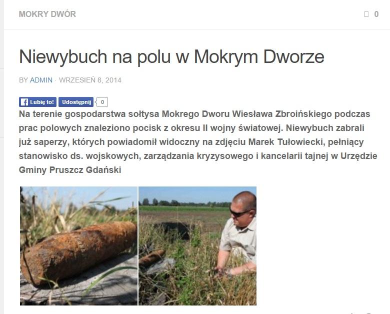 Artykuł z dnia 8 września 2014 r. strony internetowej gminapruszcz.