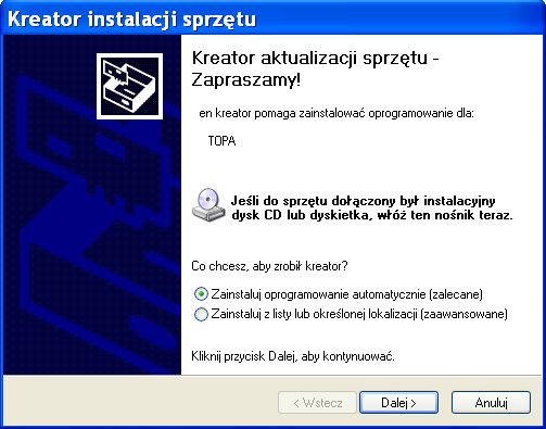 7 S t r o n a 2) Instalacja odbiornika USB Po zainstalowaniu oprogramowania należy podłączyd odbiornik do wolnego portu USB w komputerze.